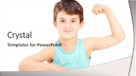  Presentation with child stomach medical - Slide deck consisting of child showing his muscles seated background and a sky blue colored foreground