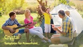  Presentation with camping - Amazing presentation design having child singing with family on camping backdrop and a tawny brown colored foreground