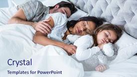  Presentation with family struggles - Amazing PPT theme having child sleep - family sleeping together in bed backdrop and a sky blue colored foreground