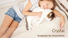  Presentation with save girl child - Cool new PPT layouts with child sleeping with cat girl backdrop and a  colored foreground