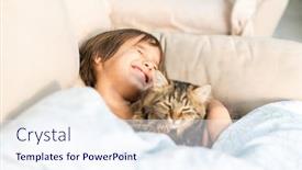  Presentation with sleeping - Amazing presentation theme having child-sleeping-with-cat backdrop and a sky blue colored foreground