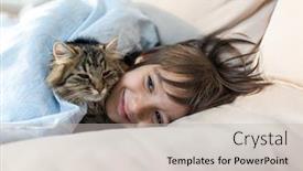  Presentation with sleeping - Presentation theme having child-sleeping-with-cat background and a soft green colored foreground