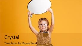  Presentation with photo - Cool new PPT theme with child standing isolated over yellow backdrop and a gold colored foreground