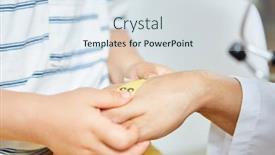  Presentation with pediatrician - Colorful PPT theme enhanced with child-sticks-plaster-on-hand backdrop and a sky blue colored foreground