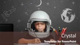  Presentation with back school - Presentation theme with child-studies-remotely-at-school background and a tawny brown colored foreground