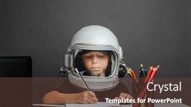  Presentation with astronaut - PPT theme featuring child-studies-remotely-at-school background and a tawny brown colored foreground
