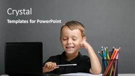  Presentation with back school - Presentation theme with child-studies-remotely-at-school background and a gray colored foreground