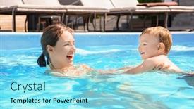  Presentation with swim boy - Slide set with child swimming lesson cute little boy learning to swim with mother in pool background and a arctic colored foreground
