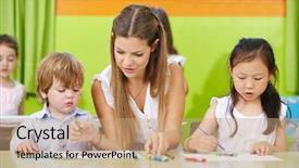  Presentation with children painting - Colorful slide deck enhanced with child care worker center education - children and educator painting backdrop and a light gray colored foreground