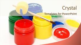  Presentation with paint brush - Beautiful PPT theme featuring washable - jars with a paint backdrop and a cream colored foreground