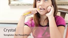  Presentation with farewell for school - Audience pleasing presentation theme consisting of child testing - beautiful small girl thinking while backdrop and a  colored foreground