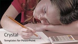  Presentation with math - Audience pleasing presentation consisting of child testing - young girl erasing mistake backdrop and a coral colored foreground