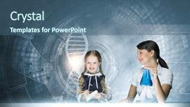  Presentation with chemistry - PPT theme enhanced with child testing - young teacher and her pupil background and a  colored foreground