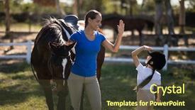  Presentation with horse child - Amazing PPT theme having child theme - sisters giving high five while backdrop and a tawny brown colored foreground