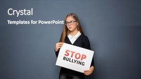  Presentation with bullying - Slide deck enhanced with child torture - teenage girl holding sign stop background and a gray colored foreground