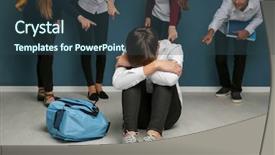  Presentation with torture - Theme with child torture - teens bullying their classmate indoors background and a ocean colored foreground