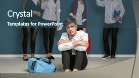  Presentation with torture - Colorful PPT layouts enhanced with child torture - teens bullying their classmate indoors backdrop and a ocean colored foreground