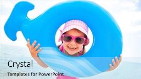  Presentation with whale - Slide set featuring child toy - little girl in swimsuit playing background and a light blue colored foreground