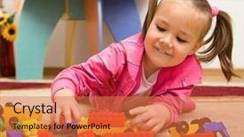  Presentation with bricks - PPT layouts with child toy - little girl is playing background and a coral colored foreground