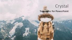  Presentation with traveler - Slide set consisting of child-traveler-with-backpack-drinking background and a sky blue colored foreground