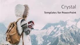  Presentation with traveler - Beautiful slide set featuring child-traveler-with-backpack-drinking backdrop and a sky blue colored foreground