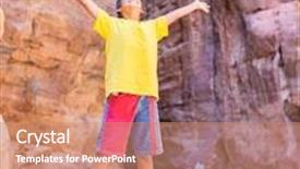  Presentation with petra jordan - Slide deck having child traveller tourist visiting petra in jordan during summer vacation background and a coral colored foreground