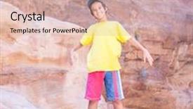  Presentation with petra jordan - Colorful presentation design enhanced with child traveller tourist visiting petra in jordan during summer vacation backdrop and a coral colored foreground