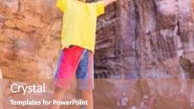  Presentation with petra - Amazing presentation design having child traveller tourist visiting petra in jordan during summer vacation backdrop and a coral colored foreground