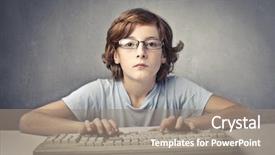  Presentation with keyboard - Cool new slides with child typing on a computer backdrop and a gray colored foreground