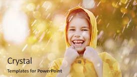 Presentation with rainfall - Presentation design having child under the autumn shower background and a yellow colored foreground