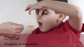  Presentation with syrup - PPT layouts with child unwillingly taking cough syrup background and a tawny brown colored foreground