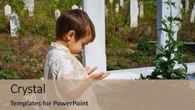  Presentation with cemetery - Presentation theme consisting of child visiting grave in cemetery background and a coral colored foreground