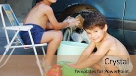  Presentation with child development developing toy - Presentation with child washing car and toy background and a coral colored foreground