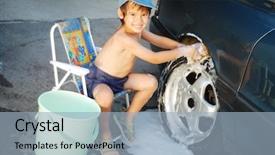  Presentation with child development developing toy - PPT theme enhanced with child washing car and toy background and a light blue colored foreground