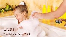  Presentation with dental mother and child - Amazing slide set having child washing in bubble bath backdrop and a  colored foreground