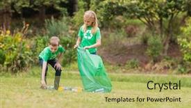  Presentation with siblings - Colorful slide deck enhanced with child welfare - happy siblings collecting rubbish backdrop and a yellow colored foreground