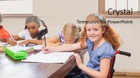  Presentation with school desk - Cool new presentation theme with child wheelchair - cute pupils writing at desk backdrop and a soft green colored foreground