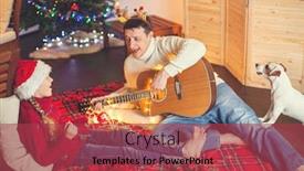  Presentation with child tree - Cool new slide set with child with a dad playing the guitar and singing near christmas tree happy family near christmas tree new year backdrop and a red colored foreground