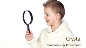  Presentation with magnifying glass - PPT theme enhanced with child with a magnifying glass background and a  colored foreground
