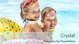  Presentation with swimming pool - Slide set featuring child with armbands in swimming background and a cool aqua colored foreground