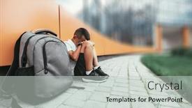  Presentation with depression child - PPT theme consisting of child-with-backpack-in-depression background and a light gray colored foreground