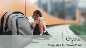  Presentation with depression - Slide set enhanced with child-with-backpack-in-depression background and a light gray colored foreground