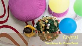  Presentation with child tree - Amazing theme having ballons and christmas tree backdrop and a tawny brown colored foreground