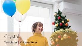  Presentation with child tree - PPT layouts consisting of ballons and christmas tree background and a yellow colored foreground