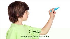  Presentation with white and navy blue - Presentation theme enhanced with child with blue pen writing background and a soft green colored foreground