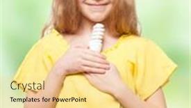  Presentation with saving - Beautiful PPT theme featuring child-with-bulb-girl-holding backdrop and a blonde colored foreground