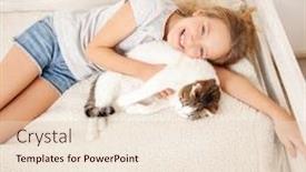  Presentation with pet - PPT theme featuring child-with-cat-girl background and a lemonade colored foreground