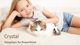  Presentation with pet - PPT theme consisting of child with cat girl background and a  colored foreground