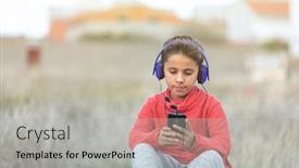  Presentation with blue music - Amazing presentation design having child-with-dark-hair-listening backdrop and a light gray colored foreground