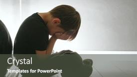  Presentation with depression child - Colorful PPT theme enhanced with child-with-depression-is-sitting backdrop and a dark gray colored foreground